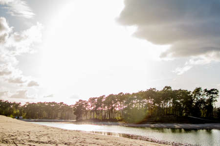 beautiful treasure island at sunset with sand and water