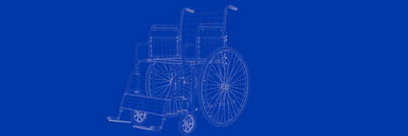 3d rendering of wheel chair on a blue background blueprintの写真素材