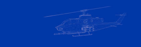 3d rendering of a helicopter on a blue background blueprintの写真素材