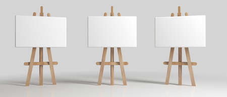 Wooden Brown Sienna Easel with Mock Up Empty Blank Canvas Isolated on Background 3d renderingの写真素材