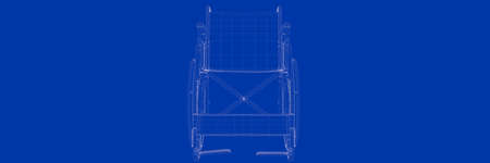 3d rendering of wheel chair on a blue background blueprint