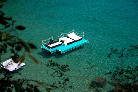 vacation time in Summer with blue water and clear sky