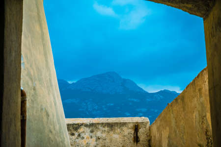 a view in Europe with a building on a sunny dayの写真素材