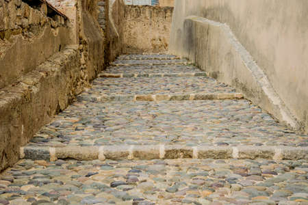 a view in Europe with a building on a sunny dayの写真素材