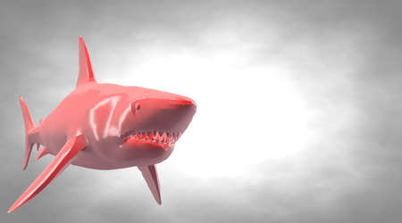 3d rendering of a reflective fish shape swimming with finsの写真素材