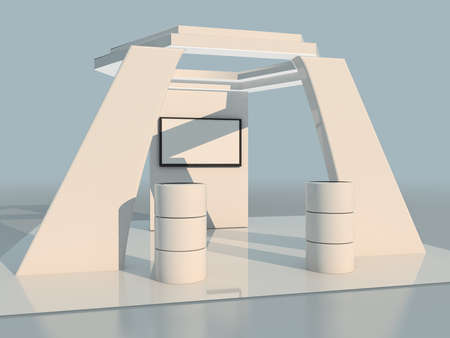3d rendering of a white exhibition with a screen for brandingの写真素材