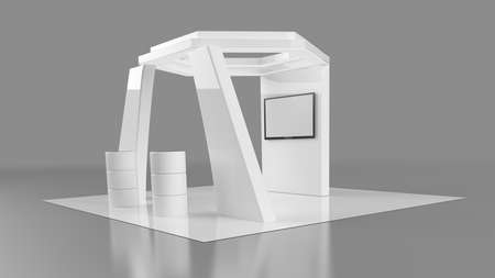 3d rendering of a white exhibition with a screen for brandingの写真素材