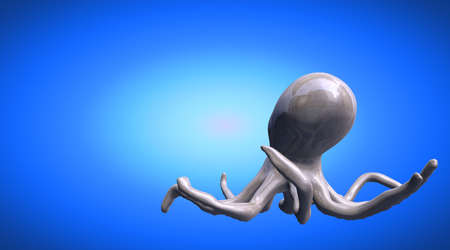 3d rendering of a reflective octopus with a lot of long handsの写真素材