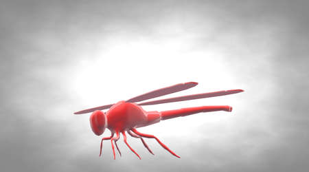 3d rendering of a reflective dragonfly insect flying in the airの写真素材