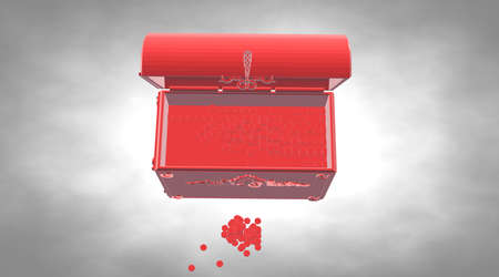 3d rendering of a reflective treasure box with coins near itの写真素材