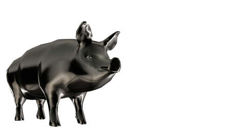 3d rendering of a reflective fat pig animal on a backgroundの写真素材