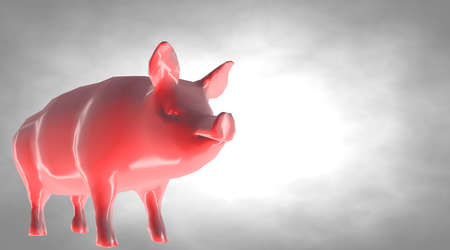 3d rendering of a reflective fat pig animal on a backgroundの写真素材