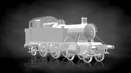 3d rendering of a reflective train on a dark black backgroundの写真素材