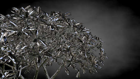 3d rendering of an abstract reflective tree on a dark black backgroundの写真素材