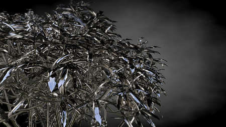 3d rendering of an abstract reflective tree on a dark black backgroundの写真素材