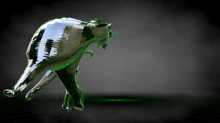 3d rendering of a reflective tiger on a dark black backgroundの写真素材