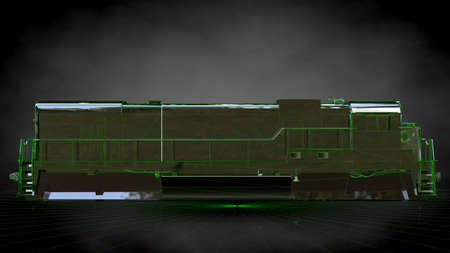 3d rendering of a reflective train on a dark black background