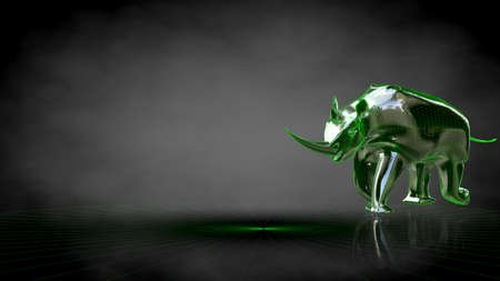 3d rendering of a reflective rhinoceros on a dark black backgroundの写真素材