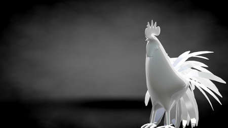 3d rendering of a reflective rooster on a dark black backgroundの写真素材