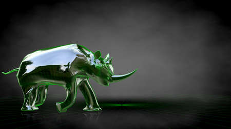 3d rendering of a reflective rhinoceros on a dark black backgroundの写真素材
