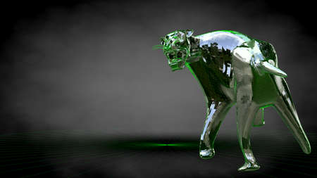 3d rendering of a reflective tiger on a dark black backgroundの写真素材