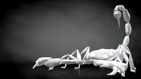 3d rendering of a reflective scorpion on a dark black backgroundの写真素材