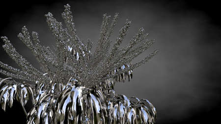 3d rendering of an abstract reflective tree on a dark black backgroundの写真素材