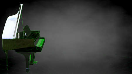 3d rendering of a reflective piano on a dark black backgroundの写真素材