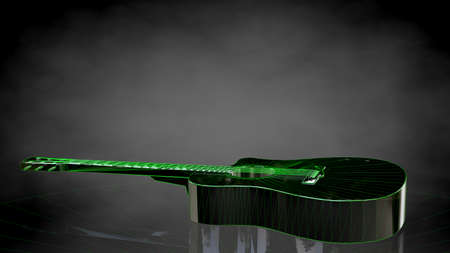 3d rendering of a reflective guitar on a dark black backgroundの写真素材