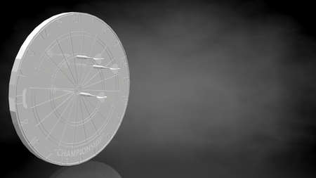 3d rendering of a reflective dart game on a dark black backgroundの写真素材