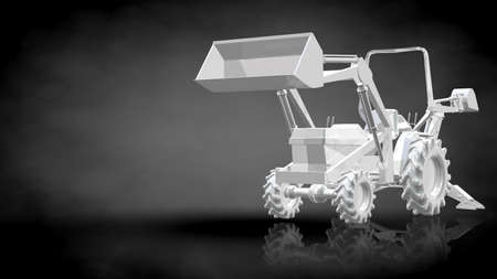 3d rendering of a reflective digger machine on a dark black backgroundの写真素材