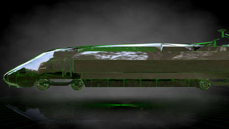 3d rendering of a reflective train on a dark black background