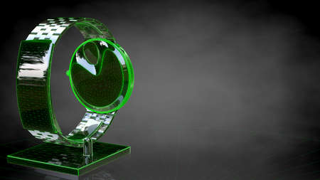 3d rendering of a reflective hand watch on a dark black background