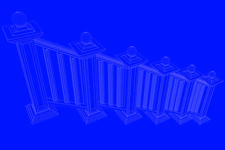 3d rendering of a railway blueprint isolated on a blue backgroundの写真素材