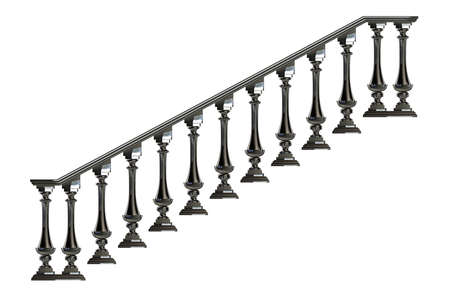3d rendering of a metalic front view stairs rails isolated on a white background