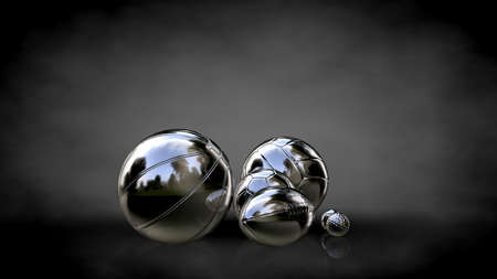 3d rendering of a metalic reflective balls on a dark backgroundの写真素材