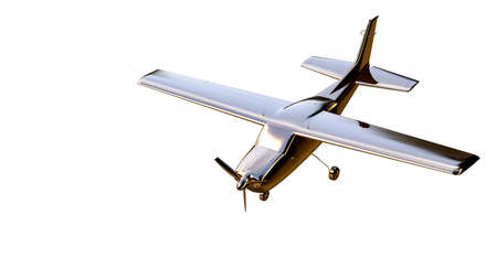 3d rendering of a golden airplane on isolated on a white backgroundの写真素材