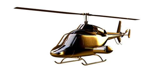 3d rendering of a golden helicopter on isolated on a white backgroundの写真素材