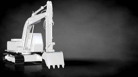 3d rendering of a white reflective digger on a dark backgroundの写真素材