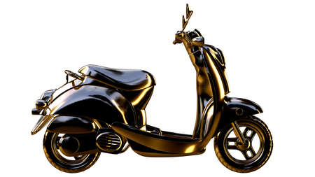 3d rendering of a golden motorcycle on isolated on a white backgroundの写真素材