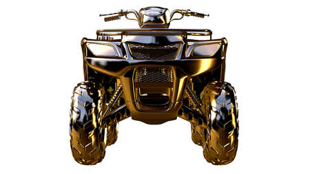 3d rendering of a golden motorcycle on isolated on a white backgroundの写真素材