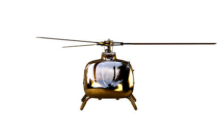 3d rendering of a golden helicopter on isolated on a white backgroundの写真素材