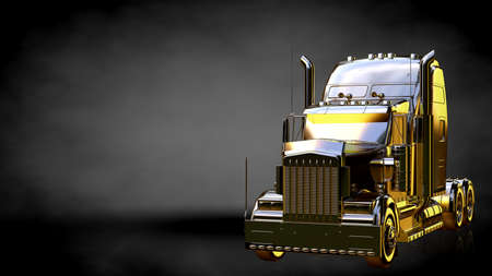 3d rendering of a golden truck on a dark backgroundの写真素材