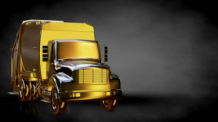 3d rendering of a golden truck on a dark backgroundの写真素材