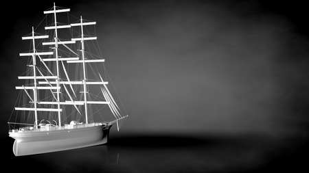 3d rendering of a white reflective ship on a dark backgroundの写真素材