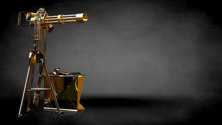 3d rendering of a golden shooting gun on a dark backgroundの写真素材