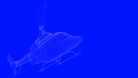 3d rendering of a blue print helicopter  in white lines on a blue backgroundの写真素材