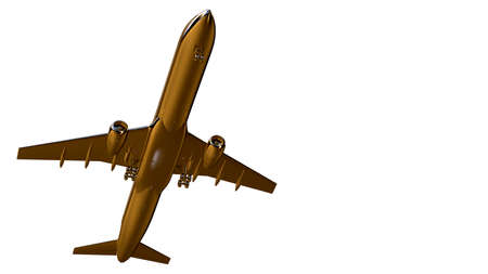 3d rendering of a golden airplane on isolated on a white backgroundの写真素材