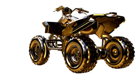 3d rendering of a golden motorcycle on isolated on a white backgroundの写真素材