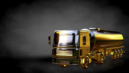 3d rendering of a golden truck on a dark backgroundの写真素材